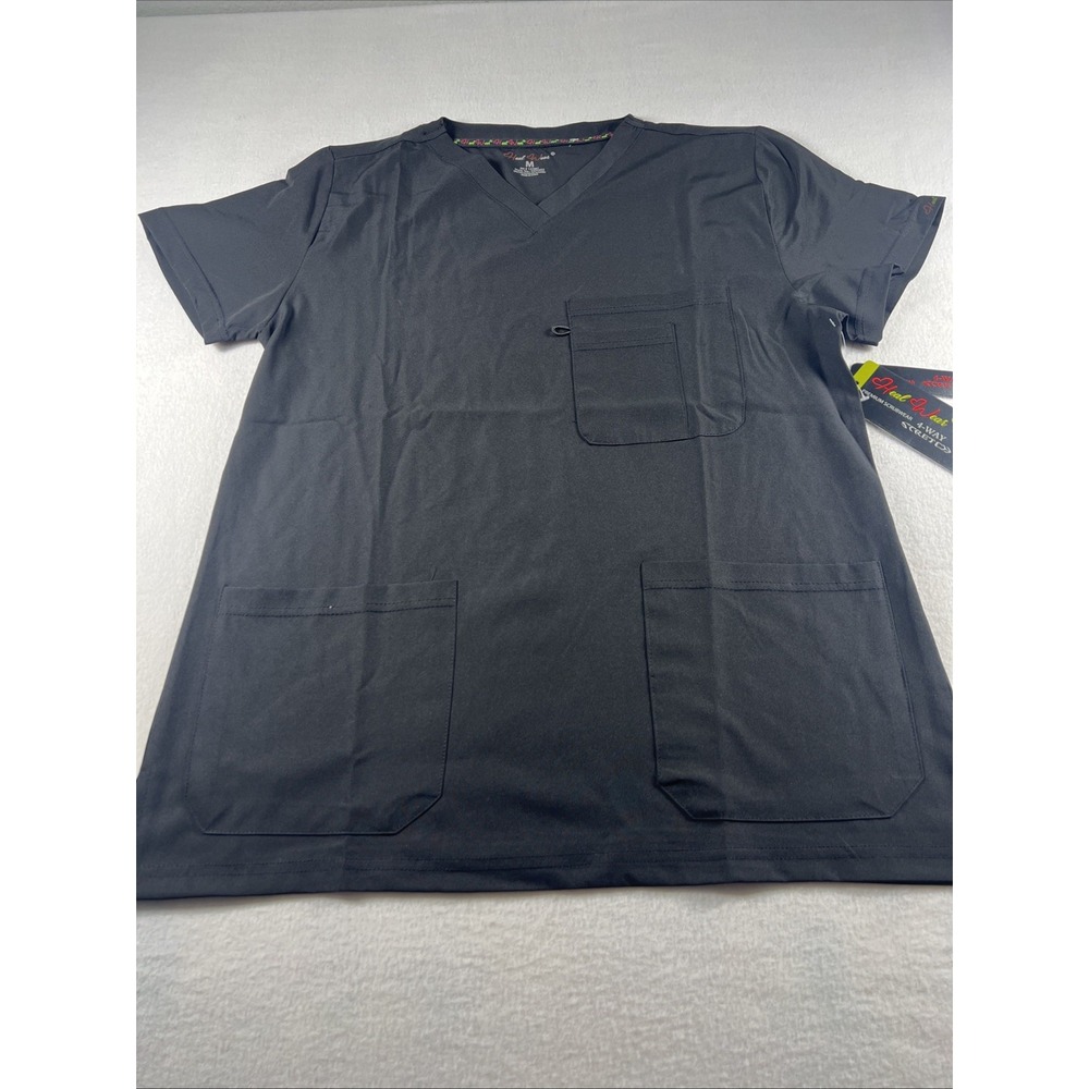 Heal‎ Wear Scrub Top Unisex Medium Black New 4-Way Stretch V-Neck DDT002 Pocket